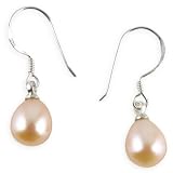 Peach Fresh Water Pearl Single Tear Sterling Silver 925 Dangle Earrings