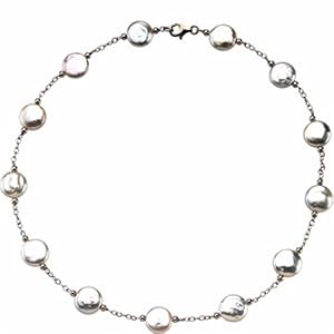 Beautiful White Cultured Coin Pearl Station Necklace
