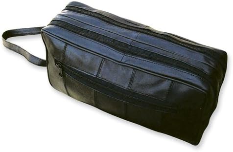 Black Lambskin Leather Double Zipper Travel Case