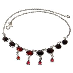 Garnet Necklace Sterling Silver Jewelry 16 inches (gnklc293)