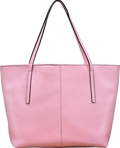 Yahoho Women's Genuine Leather Fashion Tote Shoulder Bag Zipper Closure fit 13" Laptop Pink