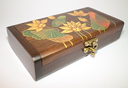 Handmade Thai Teak Wooden Jewelry Gift BOX with Golden Lotus &amp; Keepsake Collector Box.