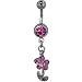 Belly Navel Rings Pink Crystal Spring Flower Dangle Body Jewelry - For Valentines Day Gift