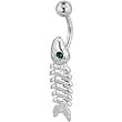 Belly Button Rings Green Crystal Fish Bone Dangle Belly Navel Ring Body Jewelry