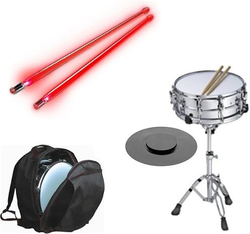 Band Directors Choice Complete Student Snare Drum Kit w/Stand, Backpack Carry Bag, Drum Practice Pad &amp; Red Light Up Drumsticks