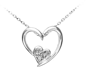 9ct White Gold Pave Set Diamond Double Heart Pendant and Chain of 46cm