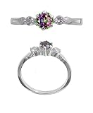 Sterling Silver Ring - Rainbow Topaz and Clear CZ - Prong Set - 6 mm x 1 mm, Sizes 6-9