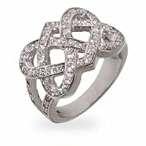 Eve's Addiction Sparkling CZ Celtic Knot Sterling Silver Ring