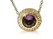 18K Yellow Gold 16 Cable-Chain Round-Shape Amethyst Color-Stone Necklace, Set with a Sliding Pendant, Surrounded by Pave Set Diamonds.