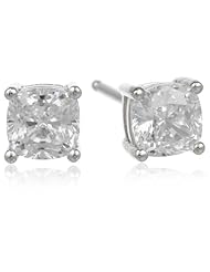 Platinum Plated Sterling Silver Cushion-Cut Cubic Zirconia Studs
