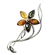 Multicolor Amber and Sterling Silver Flower Pin