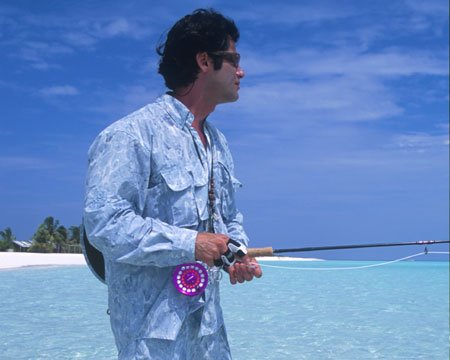 Aqua Design 50+ UPF UV Protection Technical Fly Fishing Shirt - Tournament Camouflage Flats Long Sleeve Shirt, Sky Blue Color
