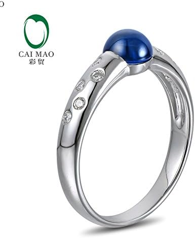 Unique 5.5mm Cabochon Cut 14k White Gold & 0.1ct Diamond Engagement Anniversary Ring