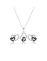 Nickel Free Sterling Silver Pendant & Earring Sets 4 Black And Clear Open Heart Set