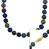 9-9.5mm Round Hand Knotted Genuine Freshwater Cultured Iridescent Black Pearl 14k Gold Filigree Clasp Necklace 18