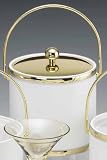 Review Kraftware  / Kraftware 62168 White Matte with Brass 3 Quart Ice Bucket with Bale Handle, Bands and Metal Cover