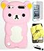 Bukit Cell 3D Baby Pink Bear Silicone Case for iPod Touch 6th / 5th + Cleaning Cloth + Screen Protector + Metallic Stylus Touch Pen