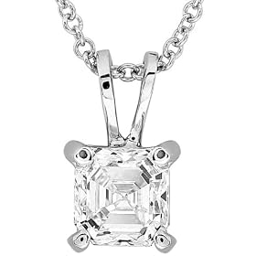 1.00carat Asscher Diamond Solitaire Pendant (HI/VS-SI) in 14k White Gold