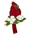 Gold plated and vitreous hand enameled Cardinal and dogwood pin or brooch