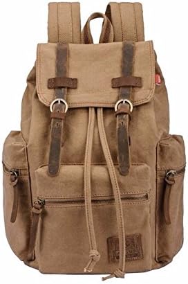 Homlove Vintage Men Casual Canvas Leather Backpack Rucksack Bookbag Satchel Hiking Bag (Khaki)