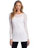 Only Hearts Womens Stretch Lace Long Sleeve Tunic with Liner: Clothing