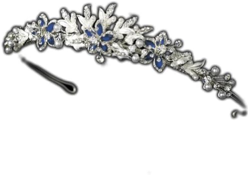 Something Blue Crystal and White Simulated Pearl Blue Floral Wedding Bridal Tiara
