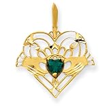 14k Claddagh with Green Synthetic Stone Pendant
