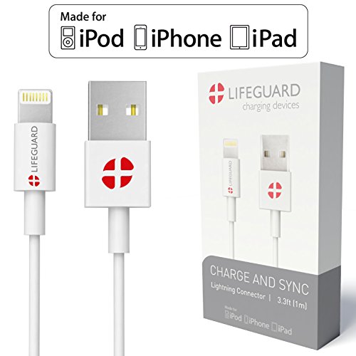 Lightning Cable [Apple Certified] 3.3ft (1m) +LIFEGUARD Charge and Sync Lightning Connector 8-pin Lightning Cable for iPhone 6+ 6 5S 5C 5, iPad and iPod - 12-Month Money-Back Guarantee (White)