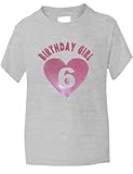 Print4U Birthday Girl Age 6 Six Girls Birthday T shirt 5-6 Grey BLACK TEXT