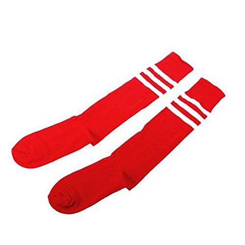 Sealike Classic Unisex School High Knee Striped Football Soccer Athletic Sports Tube Socks with a Stylus(Red)