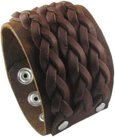 Jasmine 1.8" Wide Braided Design Brown Punk Rock Biker Leather Bracelet Bangle Bracelet Cuff Wristband for Men Women Boys Girls Unisex - Adjustable (LSB001)