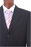Men's Single Breasted 3 Button Black Pinstripe Super 150's Dress Suit