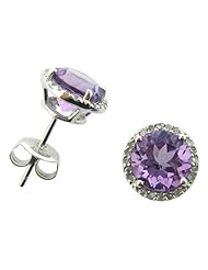 O&G Australia Natural Amethyst (2.31cttw) & Diamond (.12cttw), 14K White Gold Stud Earrings