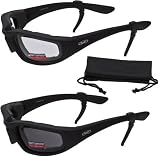 2 Motorcycle Riding Glasses Sunglasses Day and Night Smoke Clear Has EVA Foam Padding to Protect Against Wind and Dust New