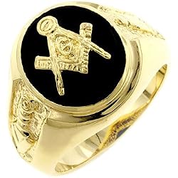 Men's Masonic Ring with Rounded Black Onyx - Size: 9-14