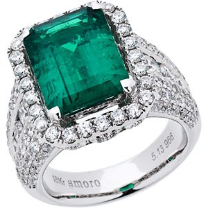 Colombian Emerald and Diamond Ring in 18kt white gold