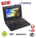 BLACK NETBOOK Built-in Camera 7" MINI LAPTOP Notebook Netbook PC Google Android 2.2 Computer Flash WiFi Internet 3 USB Ports YouTube Facebook and TONS of Free Android Apps & Games 4gb HD 256mb Ram 2-4HR Battery Life + Black Pouch Bag-Case by WOLVOL