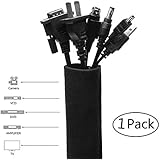 Cable Management Sleeve,Wuudi 1 Pack 22.5" Black Neoprene Flexible Cable Cord Organizer for PC/Home Theater/Speaker Home Entertainment Center