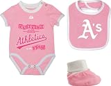 Oakland Athletics Newborn Pink Triple Play Bib, and Bootie, and Creeper Set
