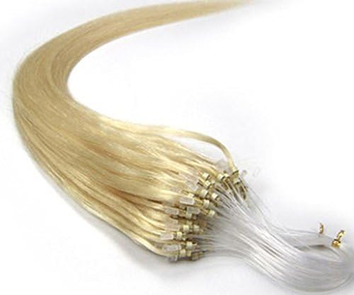 Beauty Wig World 16" Straight Micro Rings/ Loop Remy Human Hair Extensions 0.5g per Strands 100s/pack 60# White Blonde