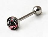 Licensed Ed Hardy Stainless Steel Signature Logo Design Tongue Ring Rose