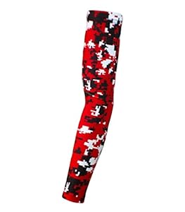 Moisture Wicking Sports Compression Arm Sleeve - Youth & Adult Sizes - Baseball Football Basketball (Red Digital Camo, YM) by Bucwild Sports