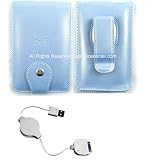 Metallic Blue Leather Case for Apple Ipod Video 30gb 60gb + White Retractable Datacable for Applie Ipod Video