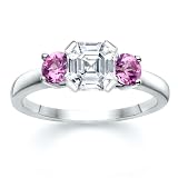 1.00 CT ASSCHER DIAMOND W ROUND PINK SAPPHIRE RING 18K