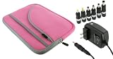 rooCASE 2n1 Lenovo S10-3t 0651-37U 10.1-Inch Black Netbook Neoprene Sleeve Case and AC Wall Adapter Charger(Invisible Zipper Tri-Pocket - Pink)
