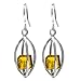 Sterling Silver Square-Cut Honey Amber Millennium Collection Marquise-Shaped Earrings