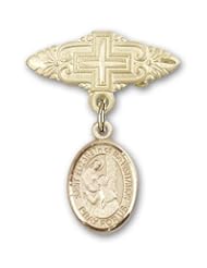 Gold Filled Baby Badge with St. Elizabeth of the Visitation Charm and Badge Pin with Cross