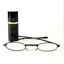 Pocket Size / Foldable Metal Frame Reading Glass with Metal Case (3H x 1w) - Black +3.25