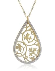 18k Yellow Gold Plated Sterling Silver Two-Tone Filigree Pear-Shape Pendant Necklace, 18"