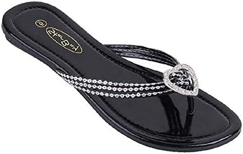 New Fashion Womens Slip On Sandals W/Sequins &amp; Stones (7, Black 2526)